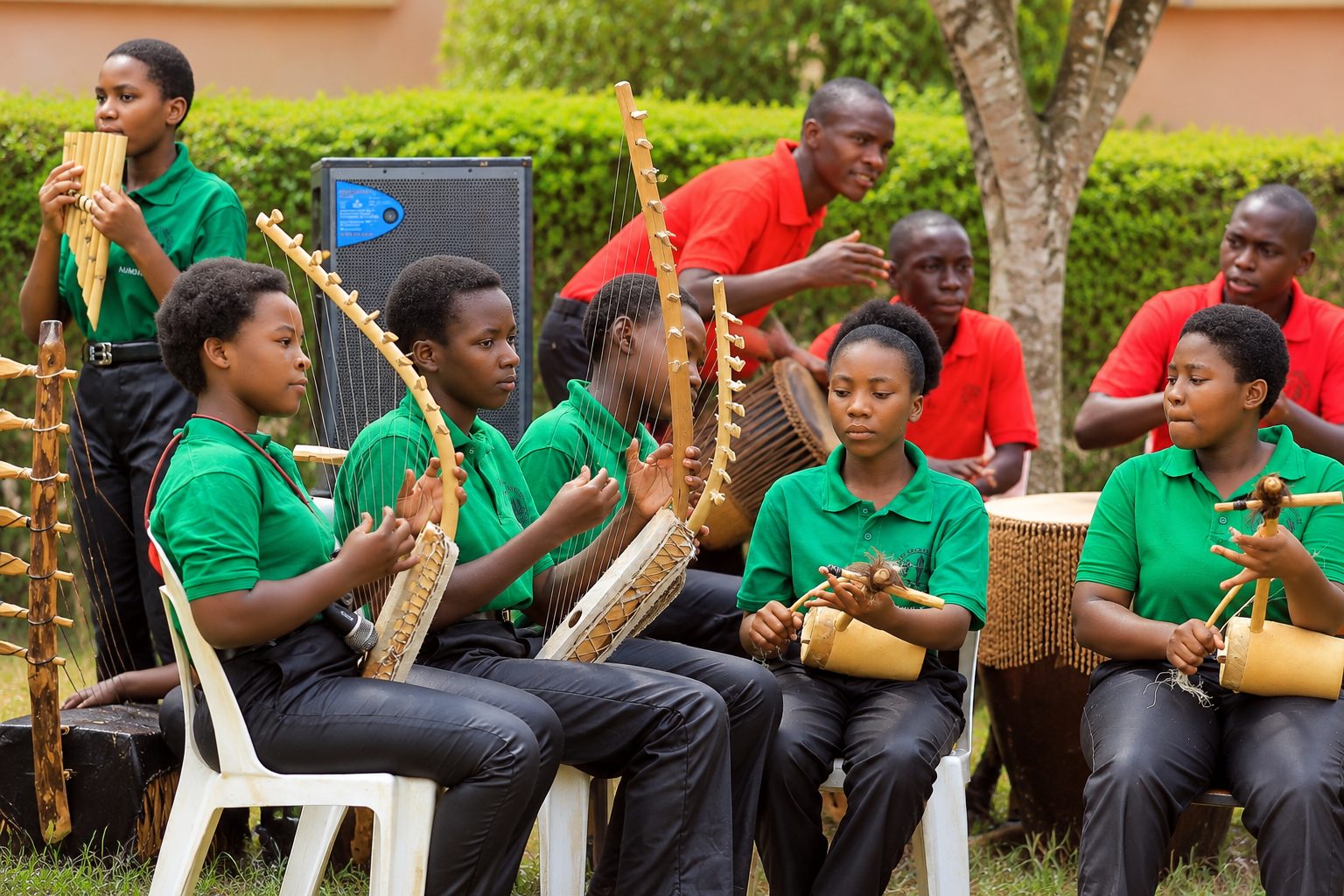 Students playing traditional instruments